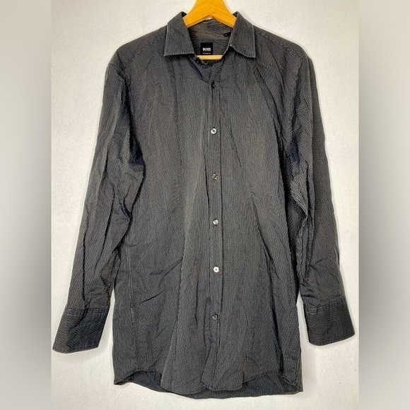 Hugo Boss Men's Long Sleeve Black Gold Stripe Button Up Shirt M - Picture 1 of 3
